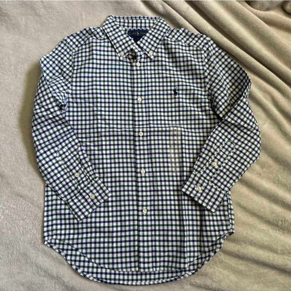 Green and Blue Checkered Button-Up Shirt